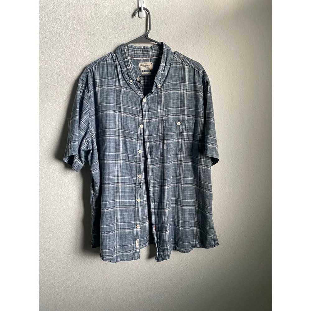 Weatherproof Vintage Mens XXL/EEG Plaid Linen Blend Short Sleeve Button Down